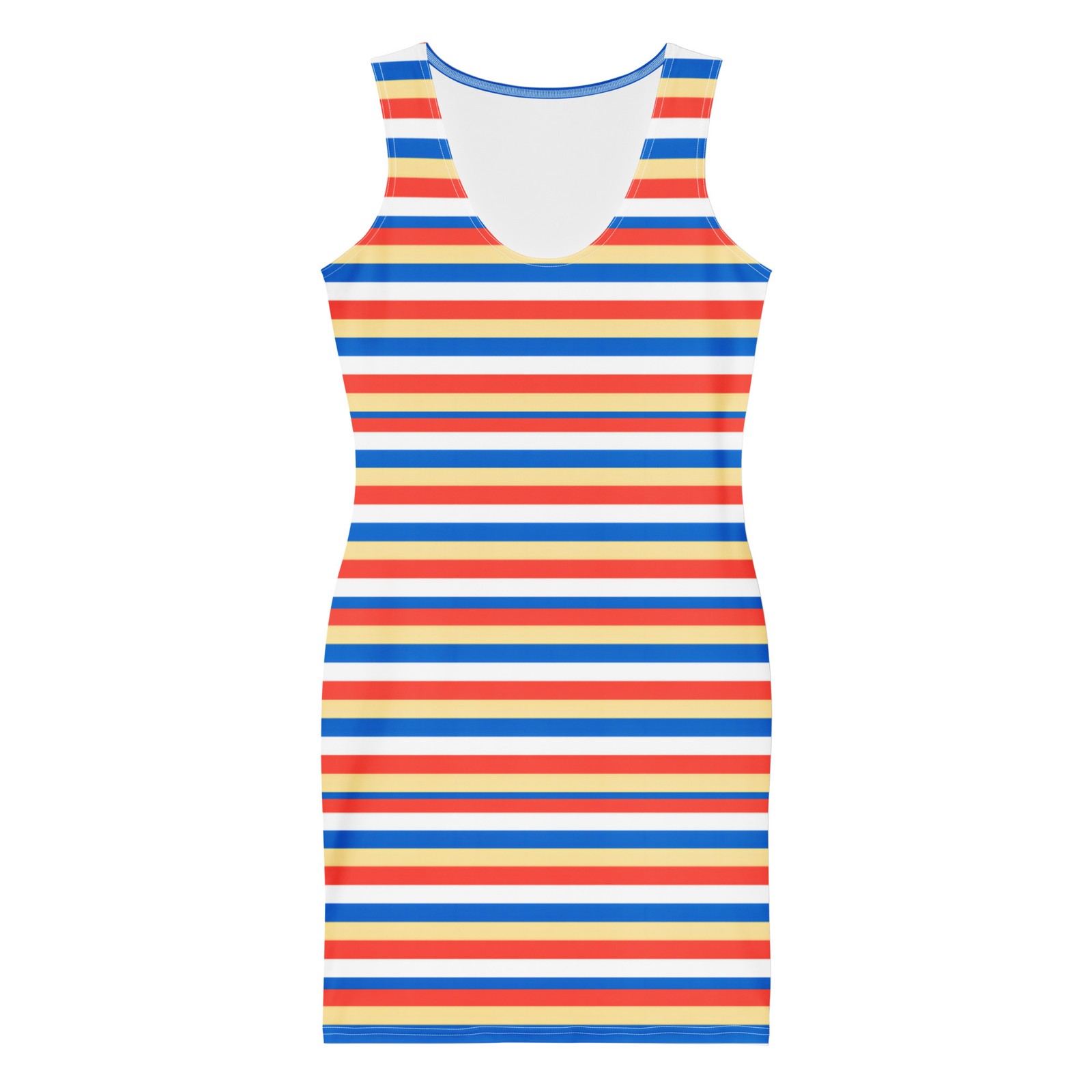 Women’s Rainbow Stripe Bodycon Dress Sleeveless Scoop Neck Summer Mini Stretch
