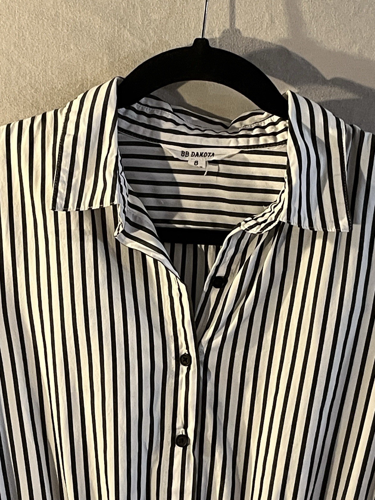 BB Dakota Women’s 8 Striped Button Down Shirt Dress 3/4 Sleeve Black White