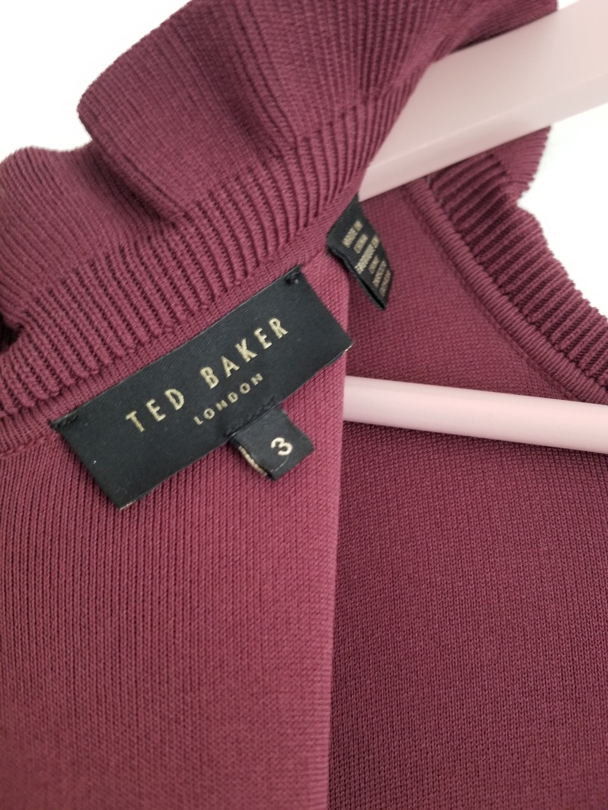 Ted Baker Zadi Midi Dress Knitted Bodice Burgundy Red Long Sleeve Size UK 12 / 3