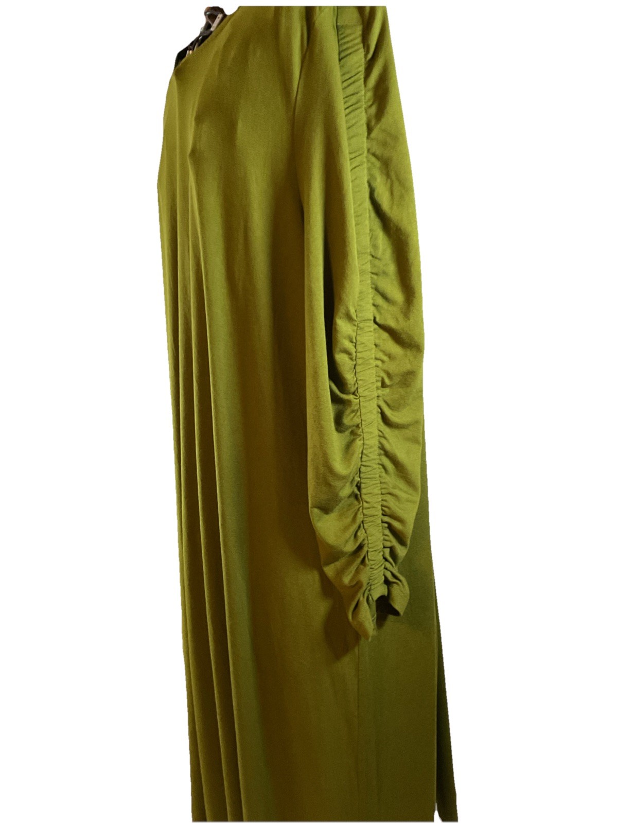 NWT Est. 1946 Women’s XL Rayon Olive Green Gathered Long Sleeves Dress H62