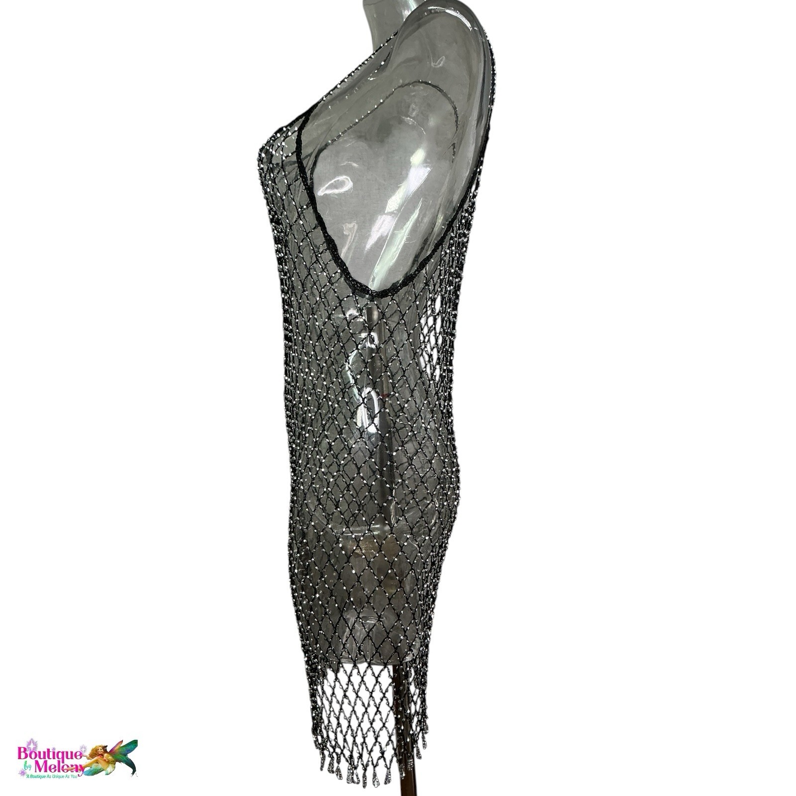 Fully Beaded Lightweight Fishnet Tank Dress Unknown Brand Mini Dress Strappy