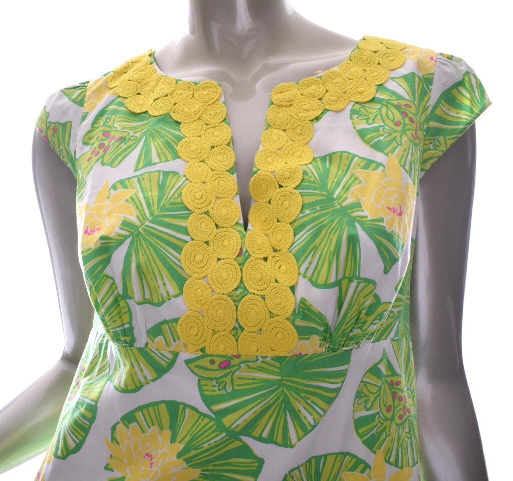 Lilly Pulitzer Tori Dress Lilly Pad Prep Green Yellow Hip Hop Hooray Size 4 New