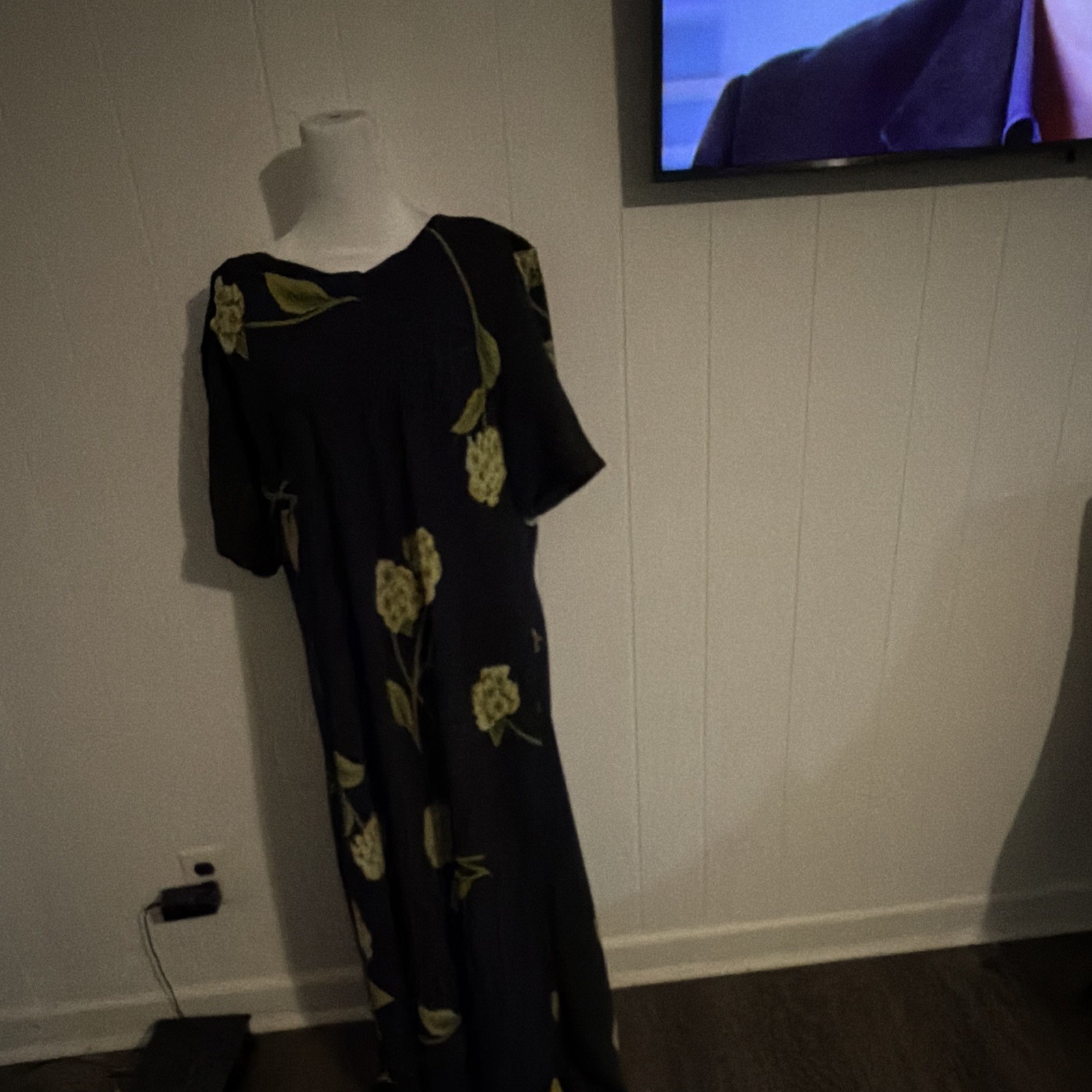 Jessica Howard Woman Womens Plus 20 Black Green Floral Maxi Dress Scoop Neck