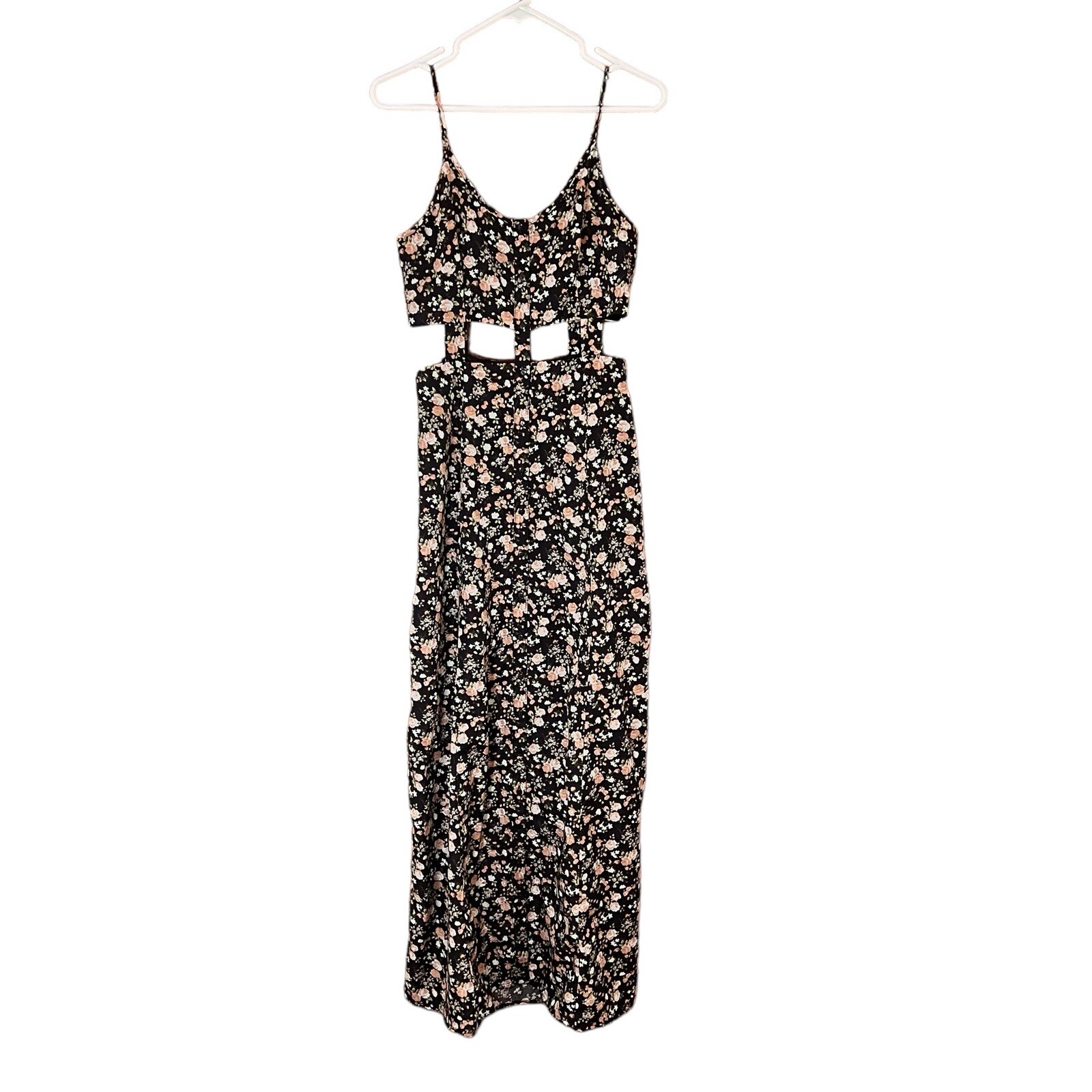 Pins and Needles UO Caged Cut Out Waist Maxi Dress Button Front Floral Sz 4 READ