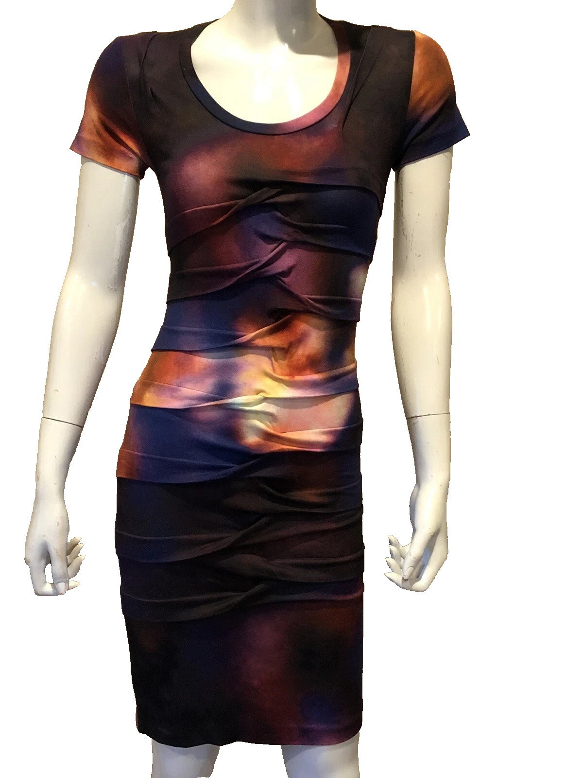 Nicole Miller Scoop Neckline Pleated Sheath Dress Sz Petite $250