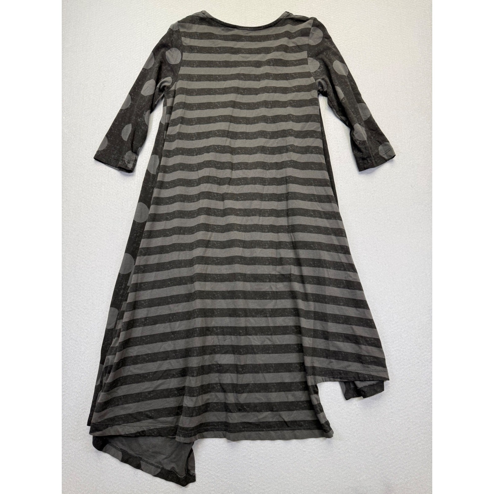 Alembika Gray Polka Dot Striped Asymmetrical Hem Cotton Tunic Dress Israel Sz 0
