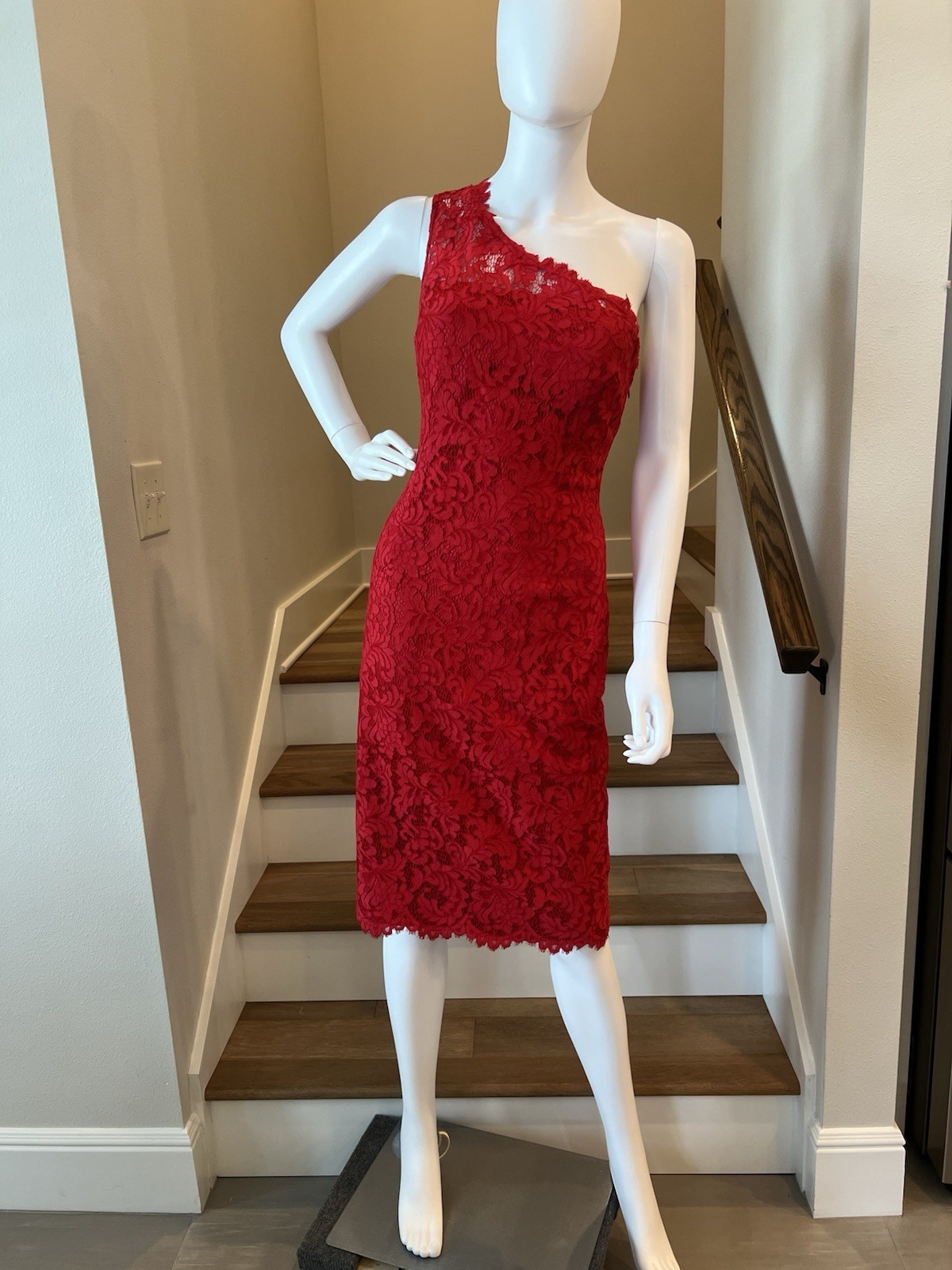 Red Lace One Shoulder Sheath Dress Size 10 Cocktail Party