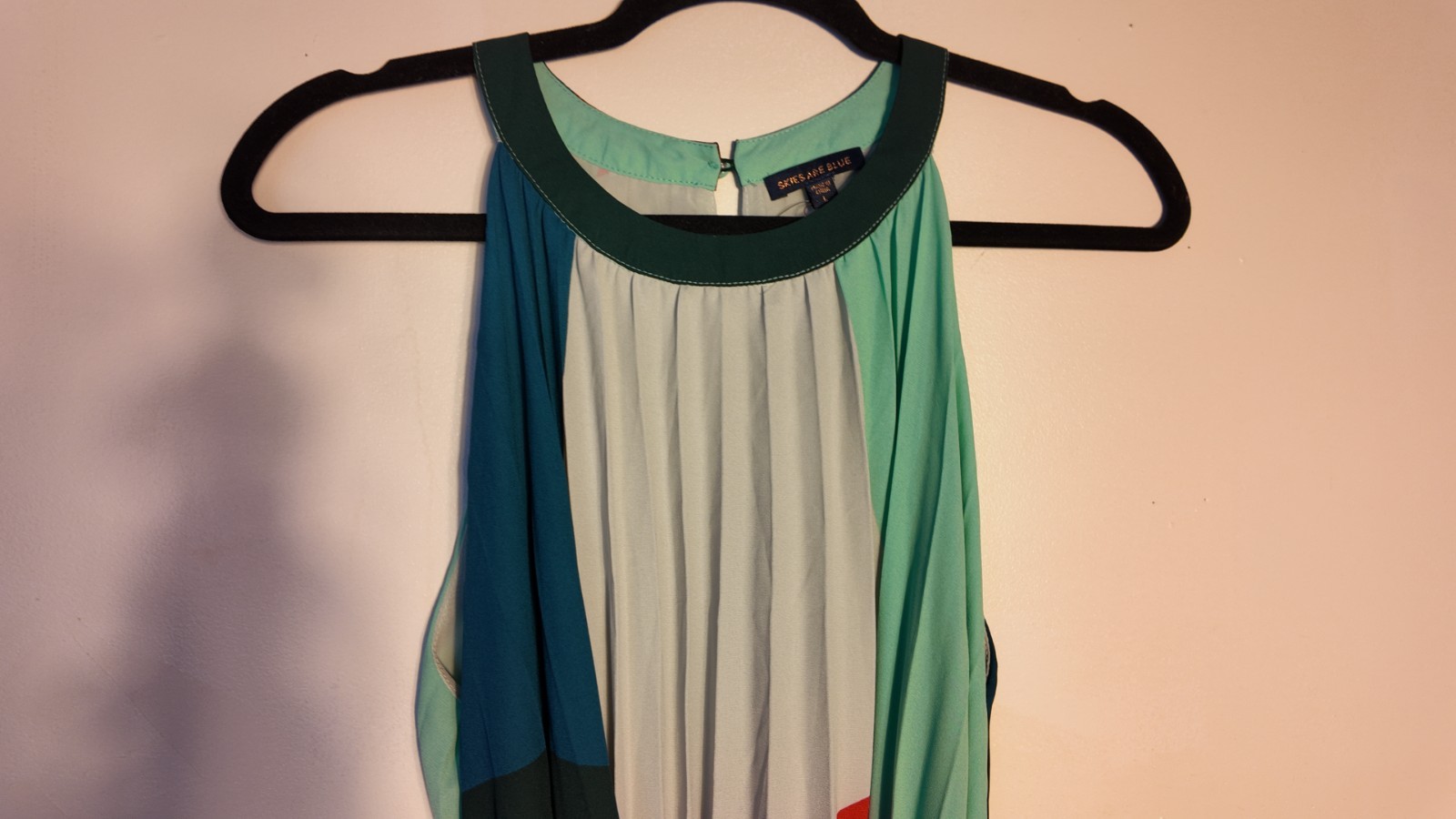 Skies Are Blue Pleated Midi Sleeveless Colorblock Dress – Women’s Size L