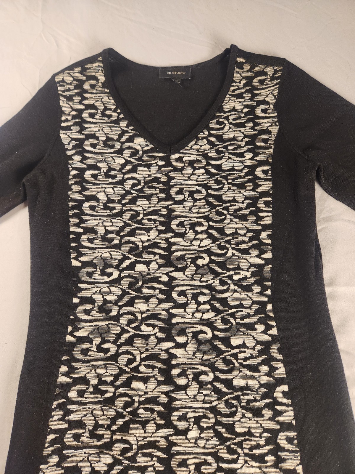 AB Studio Black & Beige Patterned Sweater Dress Women’s Size M