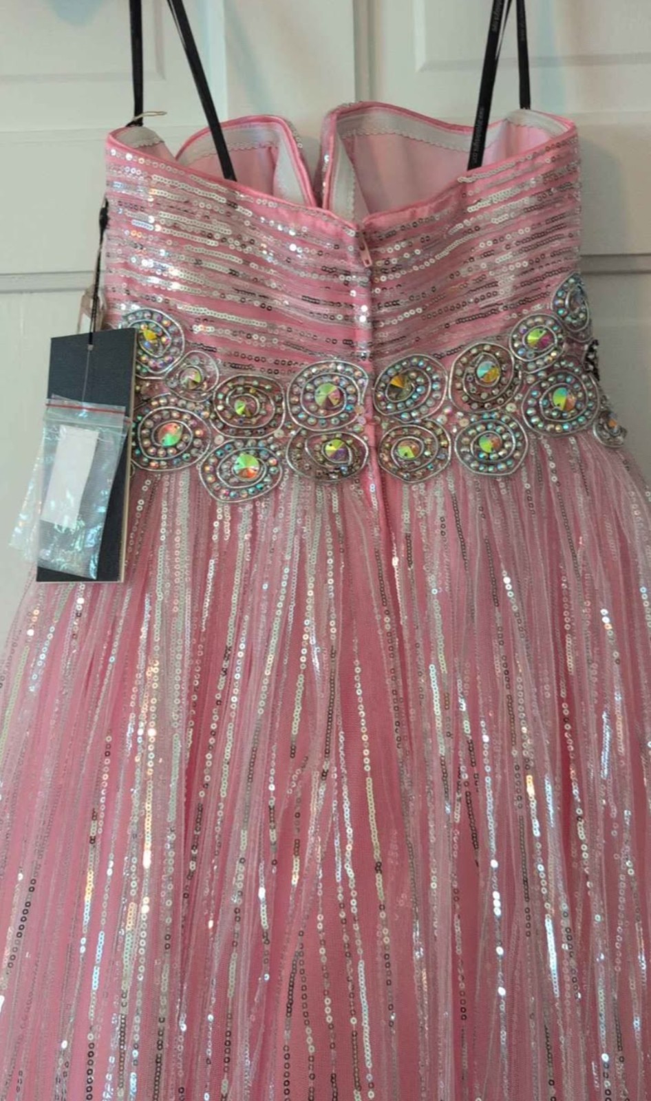 Pink Strapless Sweetheart Sequin Beaded Tulle Long Formal Prom Gown 0