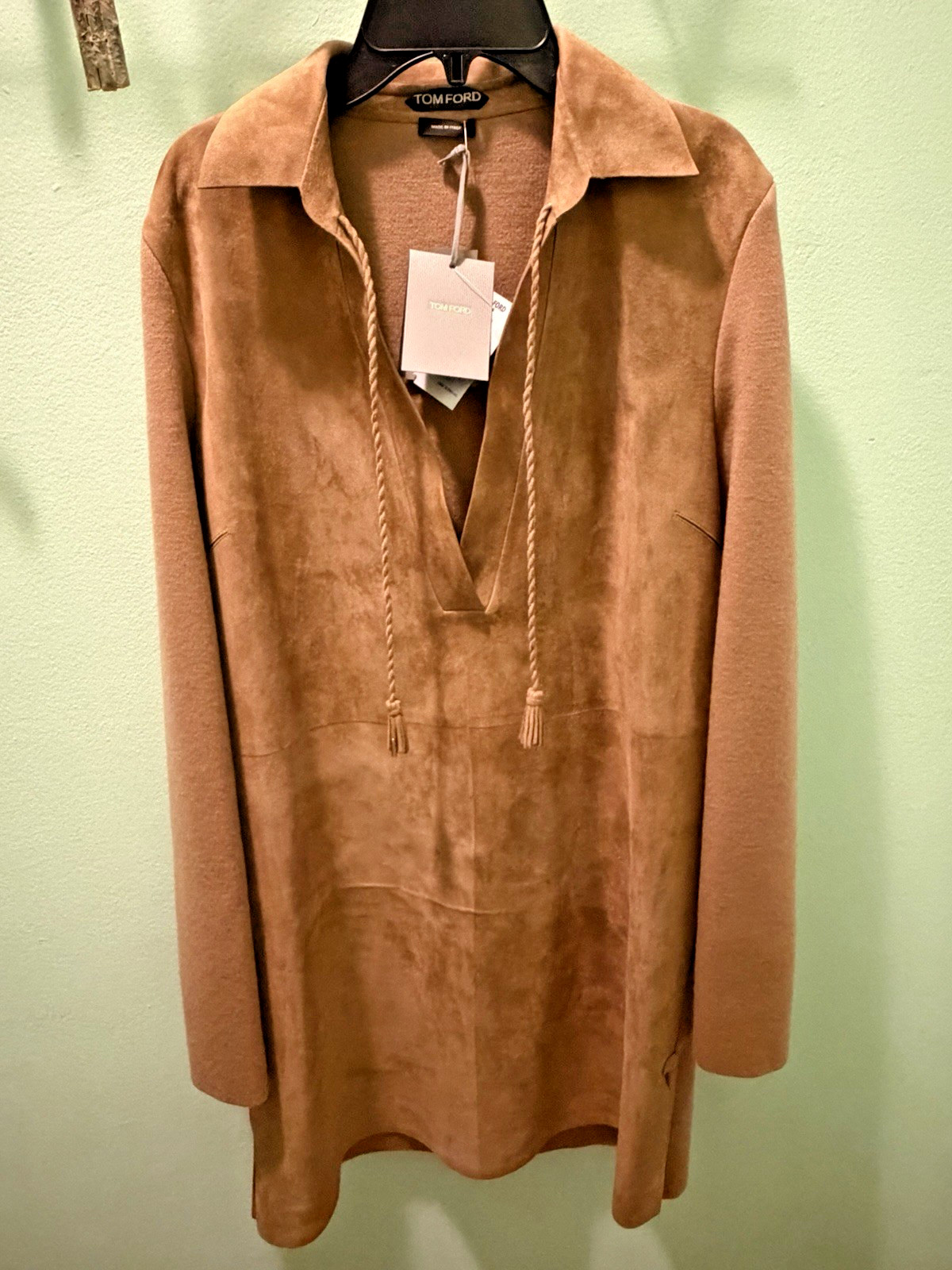 NWT $5590 Tom Ford L/S Suede & Wool Polo Minidress Mini Dress – Sz 8 US / 42 IT