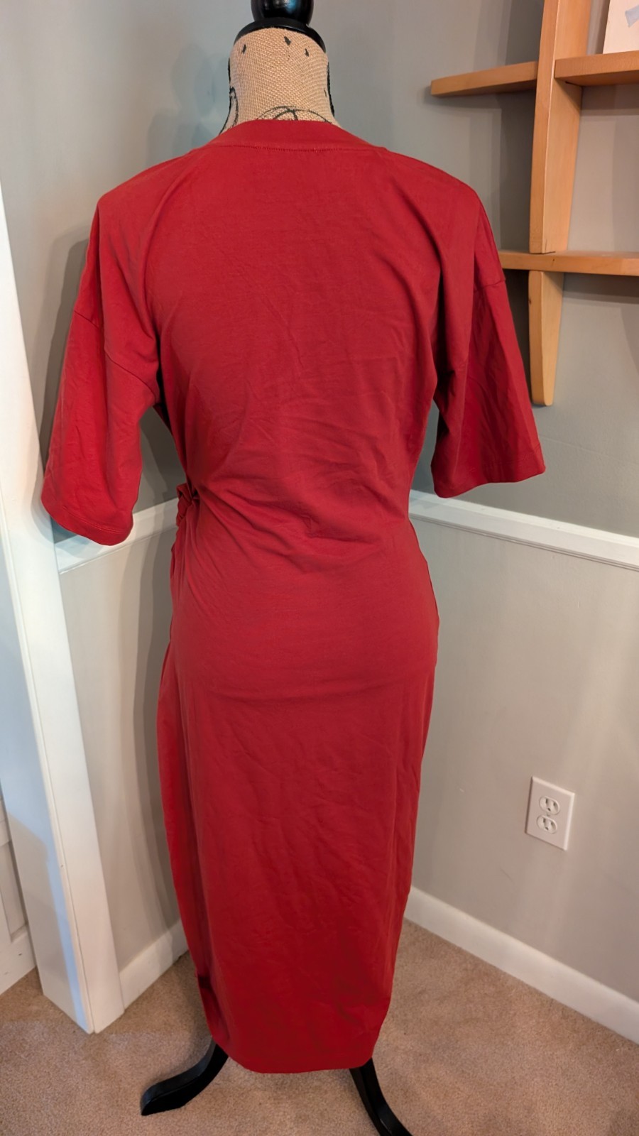 Modern Citizen Noa Organic Cotton T-Shirt Wrap Red Dress Minimalist Sz L