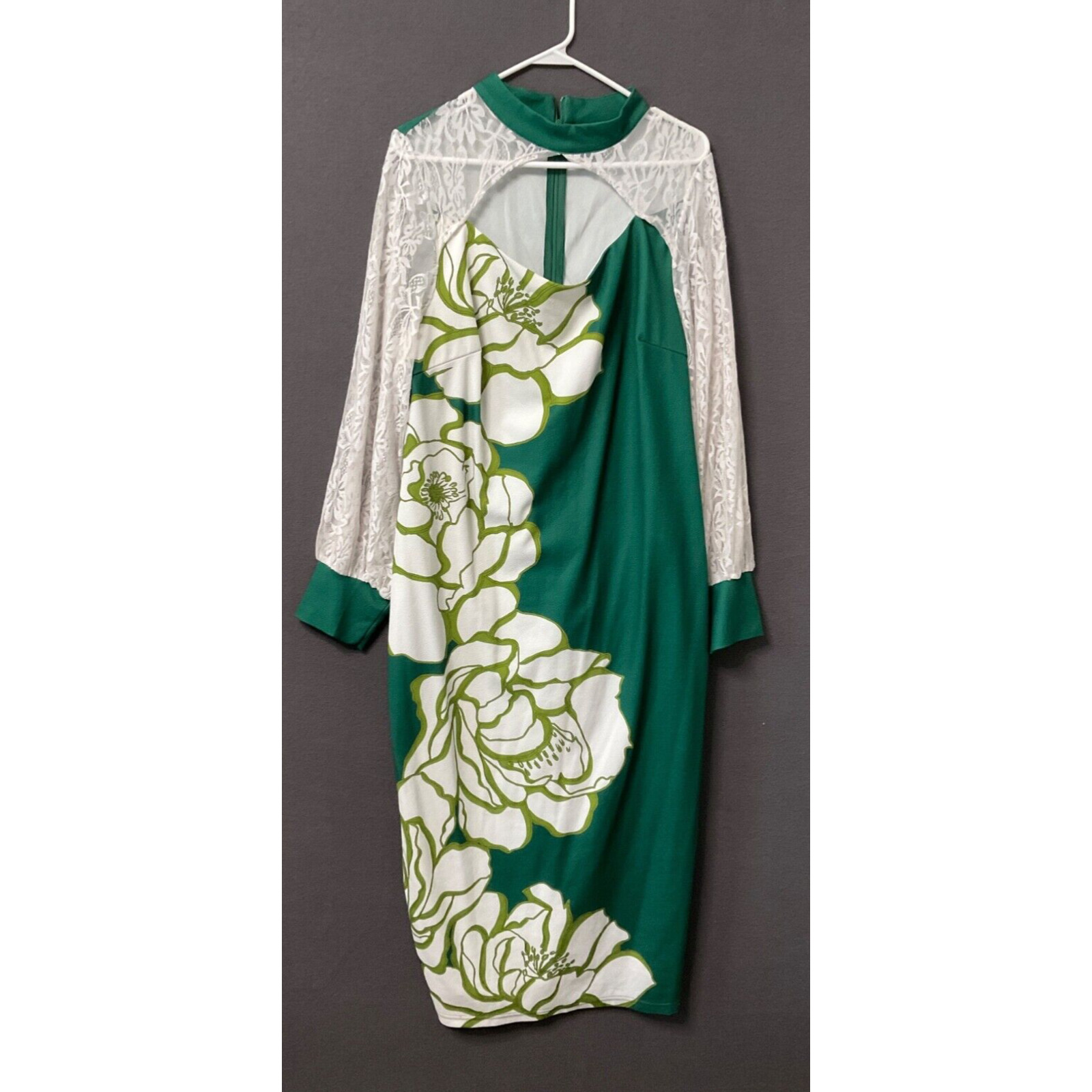 Shein Curve Green Floral Midi Dress 3XL Women’s Party Wear Lace Detail Stretchy