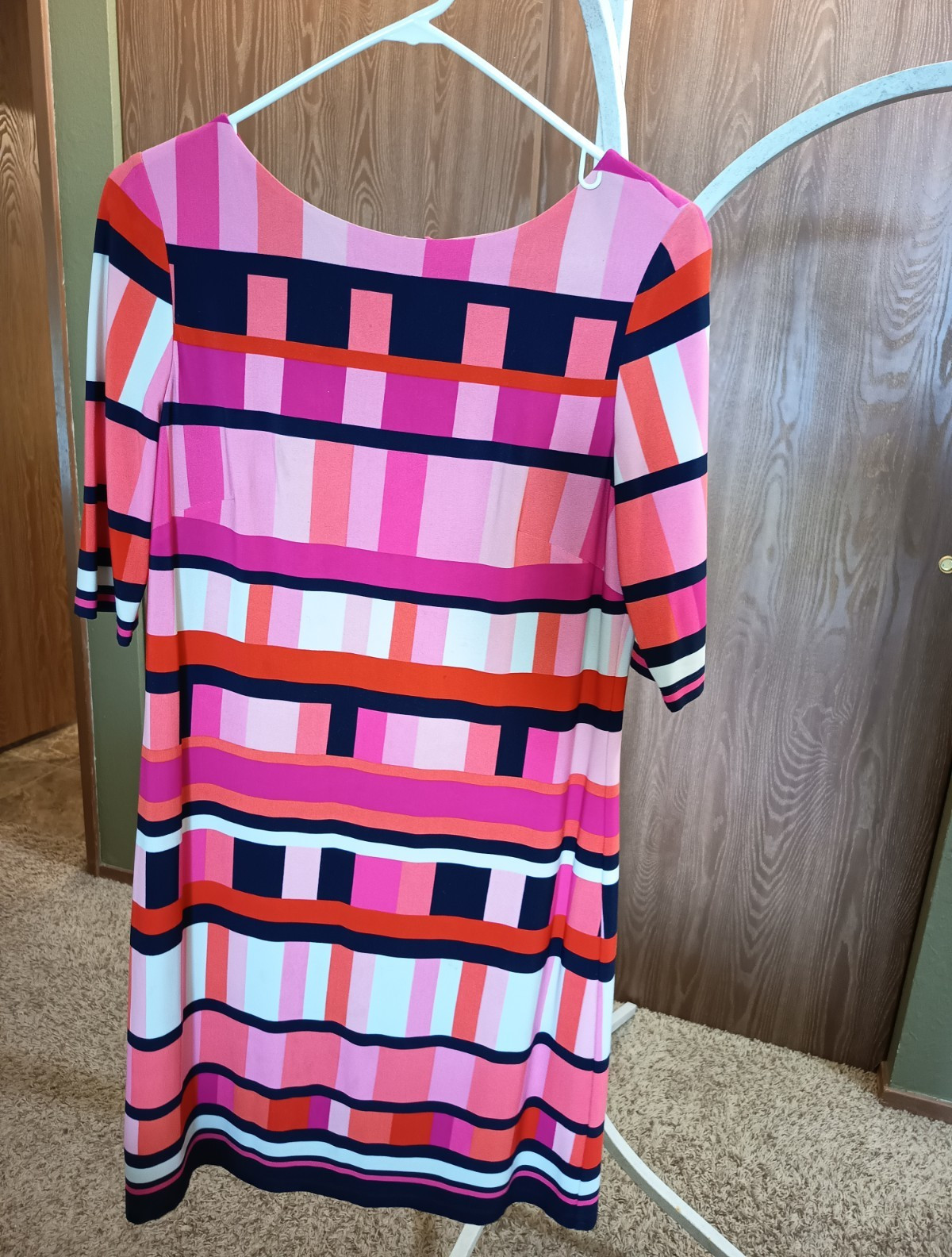 Eliza J Women’s Size 6 Pink Navy Orange Geometric 3/4 Sleeve Shift Dress