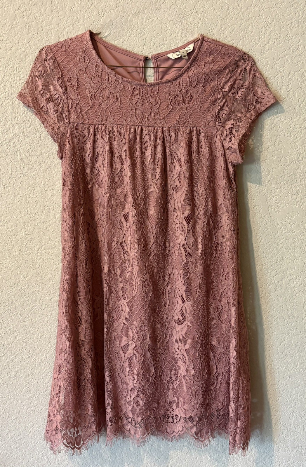Speechless Womens Junior Rose Pink Mauve Lacey Dress Size med scalloped
