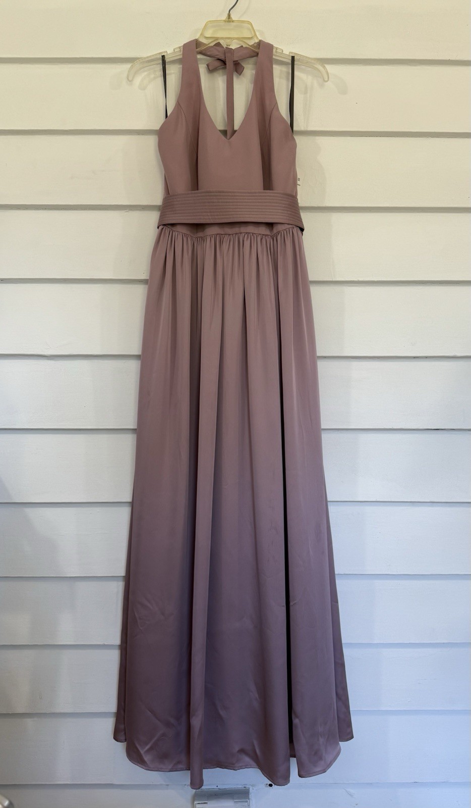 VERA WANG WHITE Size 6 V-Neck Halter Maxi Dress Gown Satin Charmeuse Blush