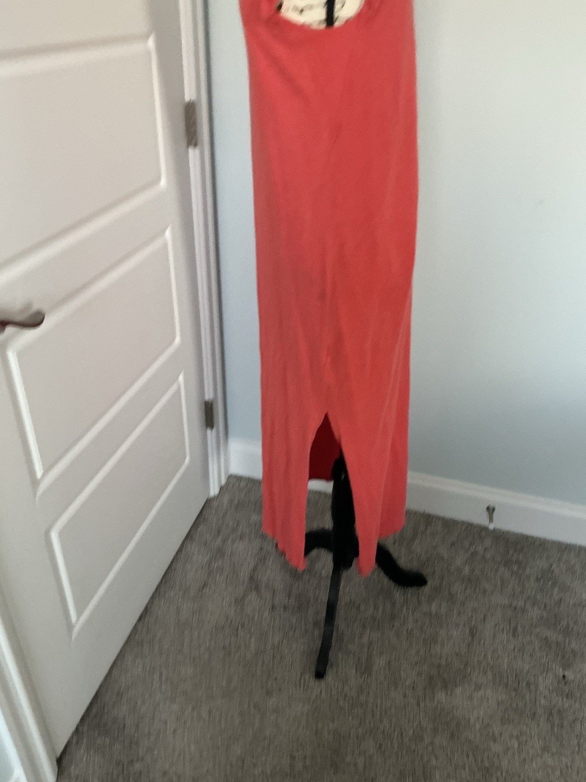 Z Supply Coral Cotton Knit Solid Round Neck Ruffle Side Slit Maxi Dress S