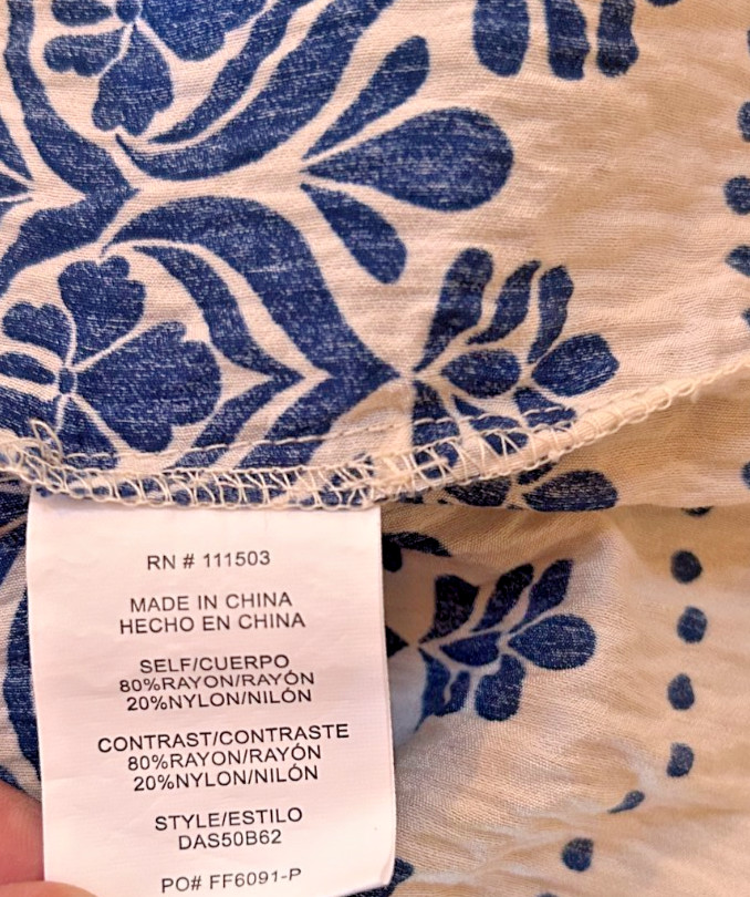 Fig & Flower Tropical Tiered Midi Dress Blue White Sz L Summer Coastal Vacation