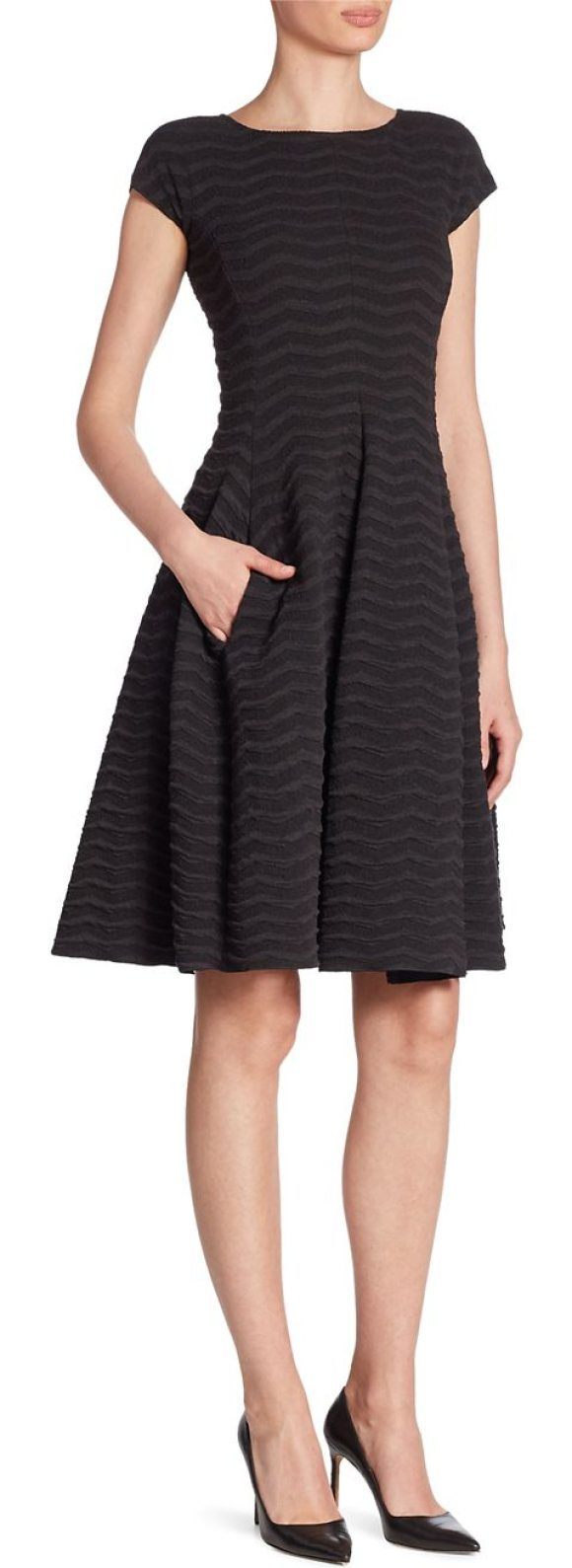 NEW, Armani Collezioni Herringbone Jacquard Knit Dress black Size 10 #DD43