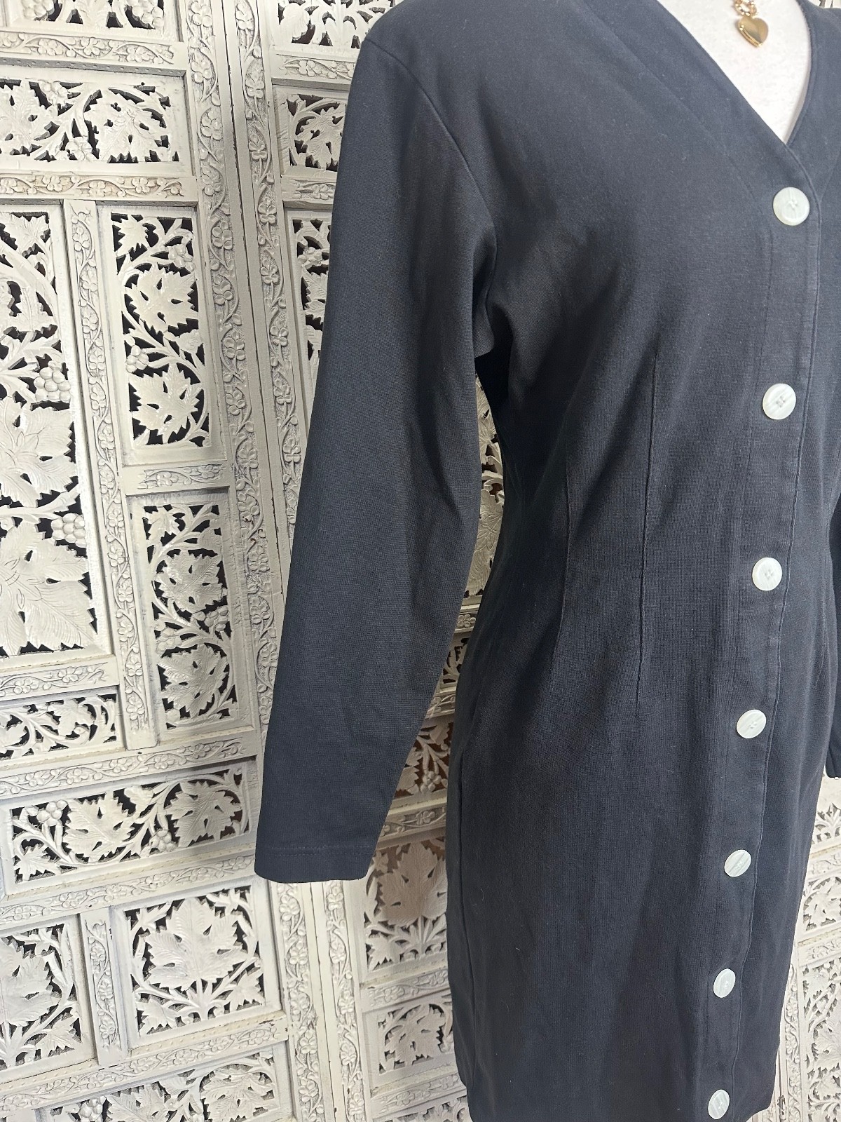 Vintage Brass Plum Nordstrom Black Strong Shoulder Long Sleeve Button Up Dress