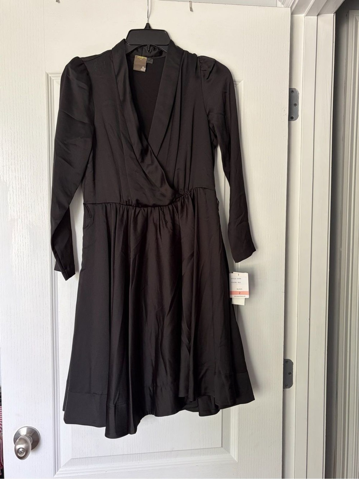 Taylor Black Long-Sleeve Wrap-Style Dress