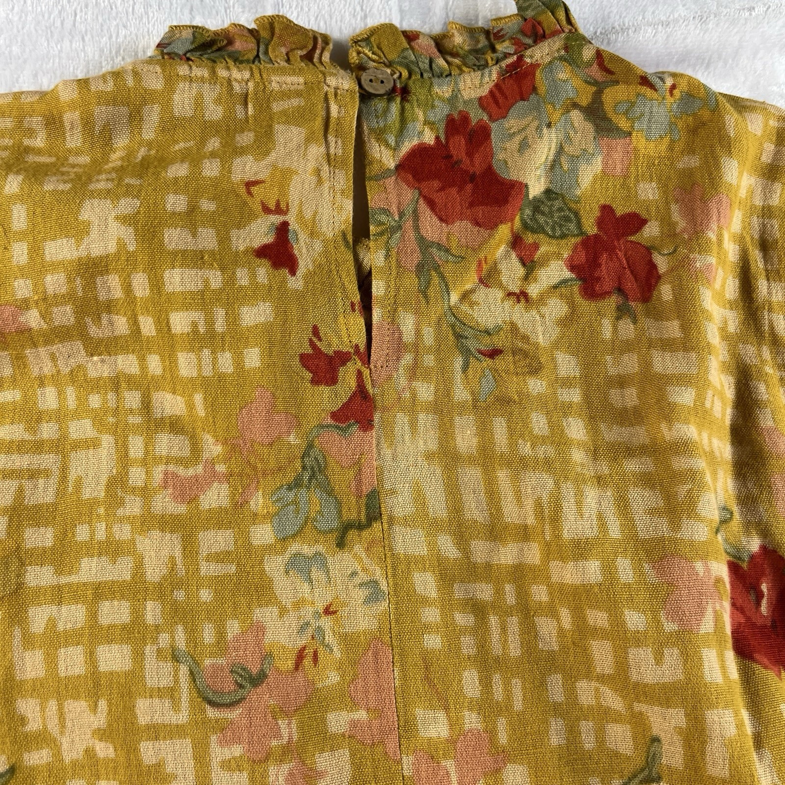 April Cornell Dress M Lisbon Rose Yellow Floral Boho Prairie Cottagecore Pockets