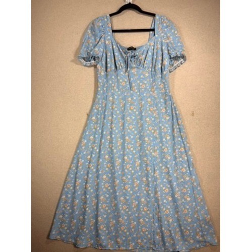 Hesperus Floral Midi Dress Womens XL Blue Excellent Cottagecore Puff Sleeve