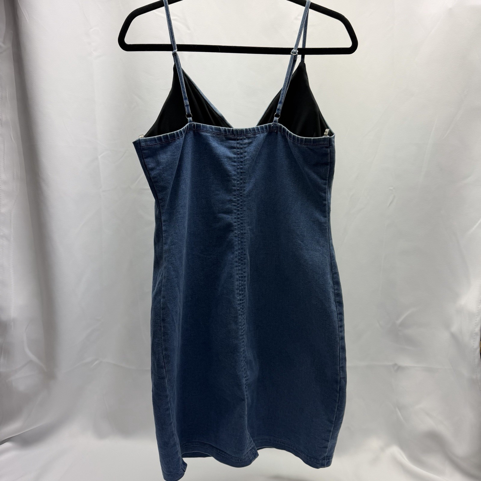IRIS Denim Bodycon Dress Large Blue O Ring Zip Front Sleeveless Mini Dress