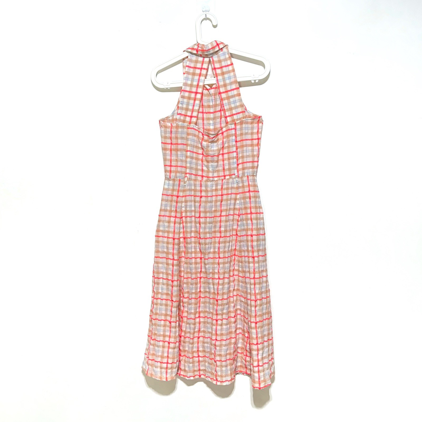 Ella Moss Christina Gingham Cut Out Back Button Front Midi Dress Size S (FLAWED)