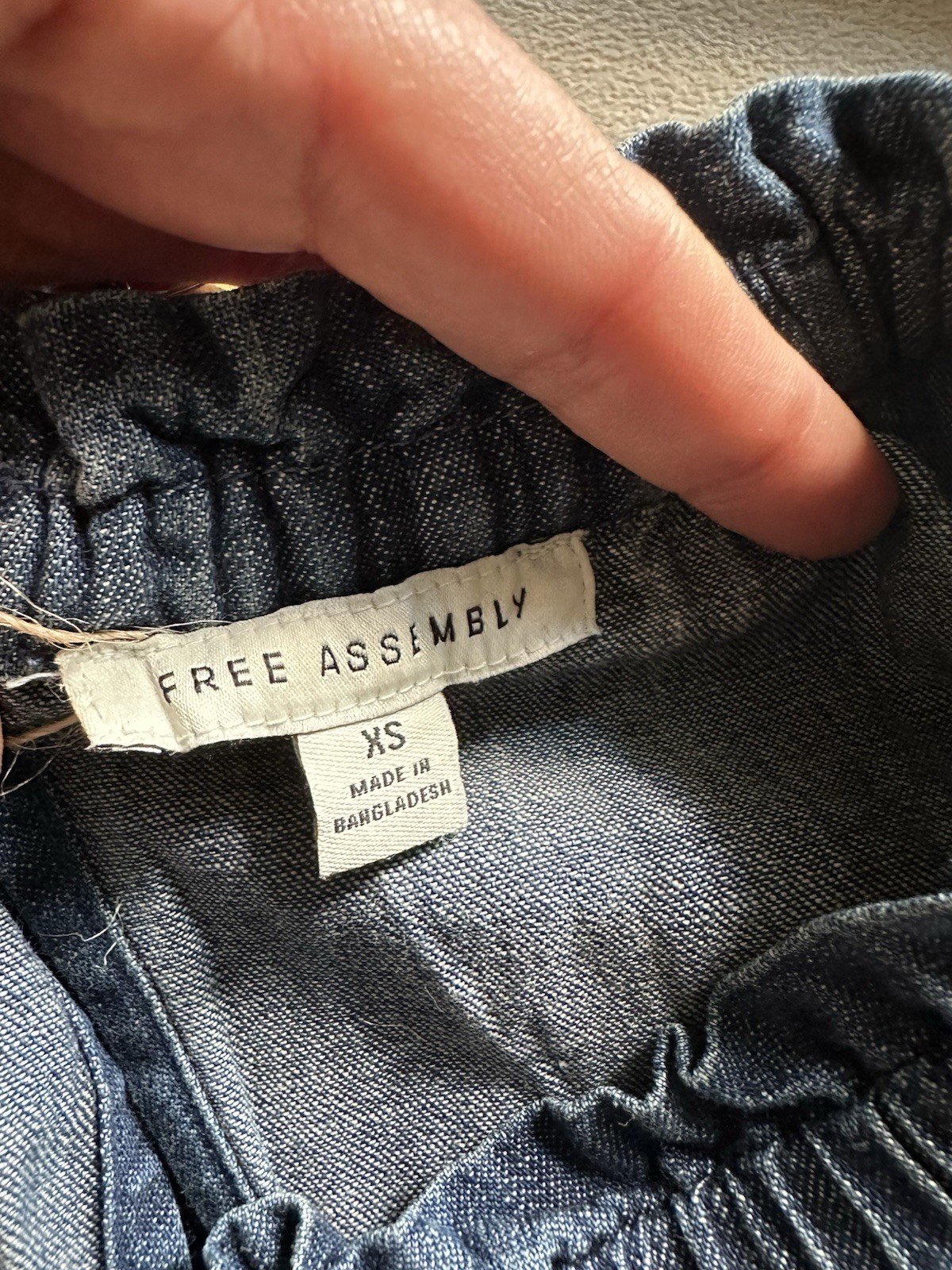 Free Assembly Blue Solid Denim Shift Dress Round Neck Puff Sleeve Pockets XS