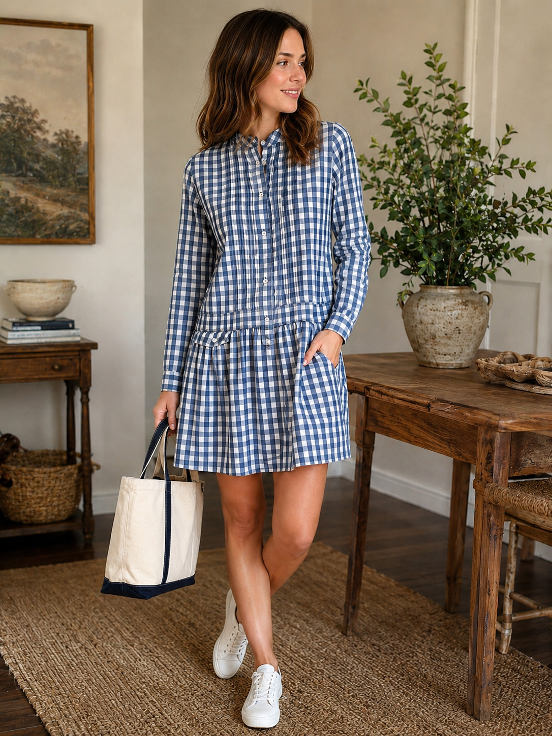 J.Crew Women’s Plaid Mini Dress with Peplum, Size 2, Blue and White, 100% Cotton