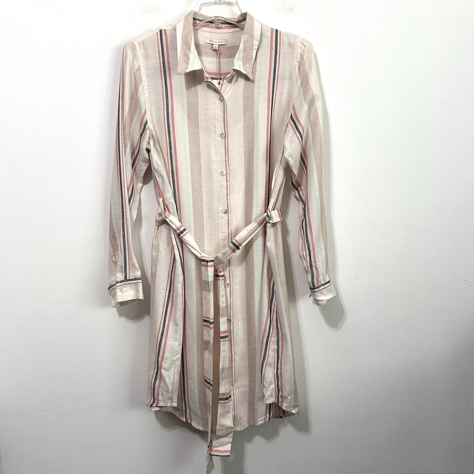 Skies Are Blue Shirt Dress S Long Sleeve Stripe Rayon Lined Summer Party NEW