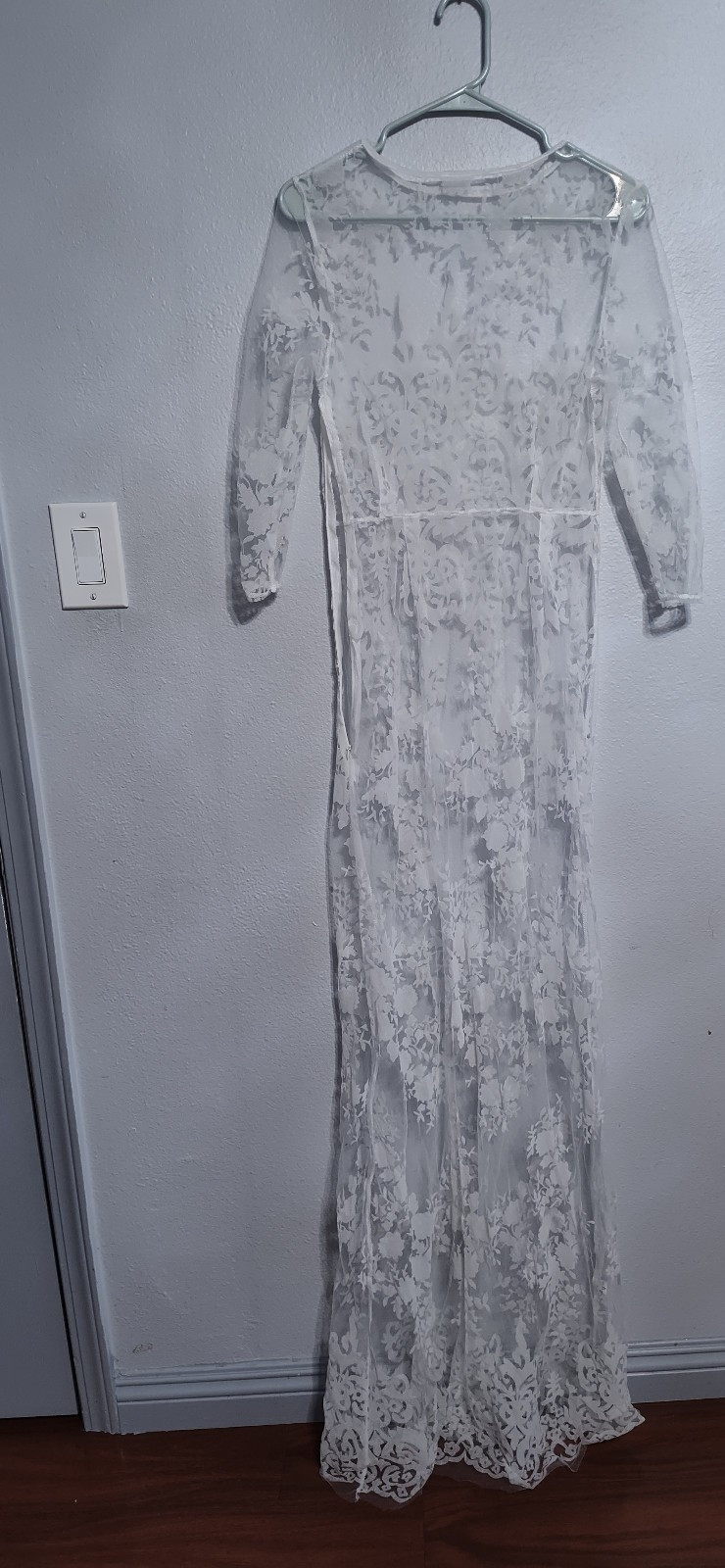 Super maxi long/floor length, lace transparent dress white size S/M