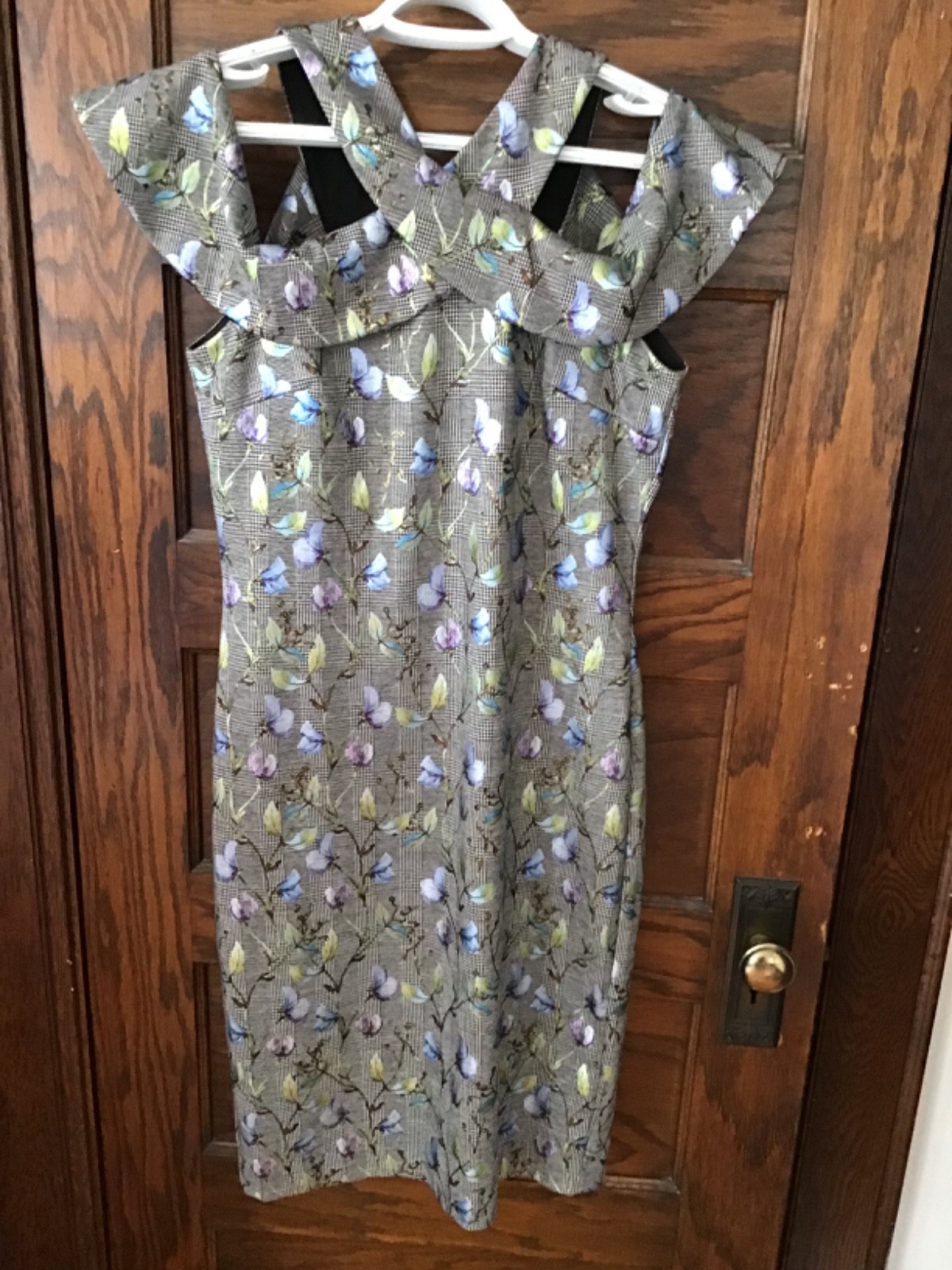 Rachel Roy halter-ish bare shoulder Sheath Dress. Floral print.