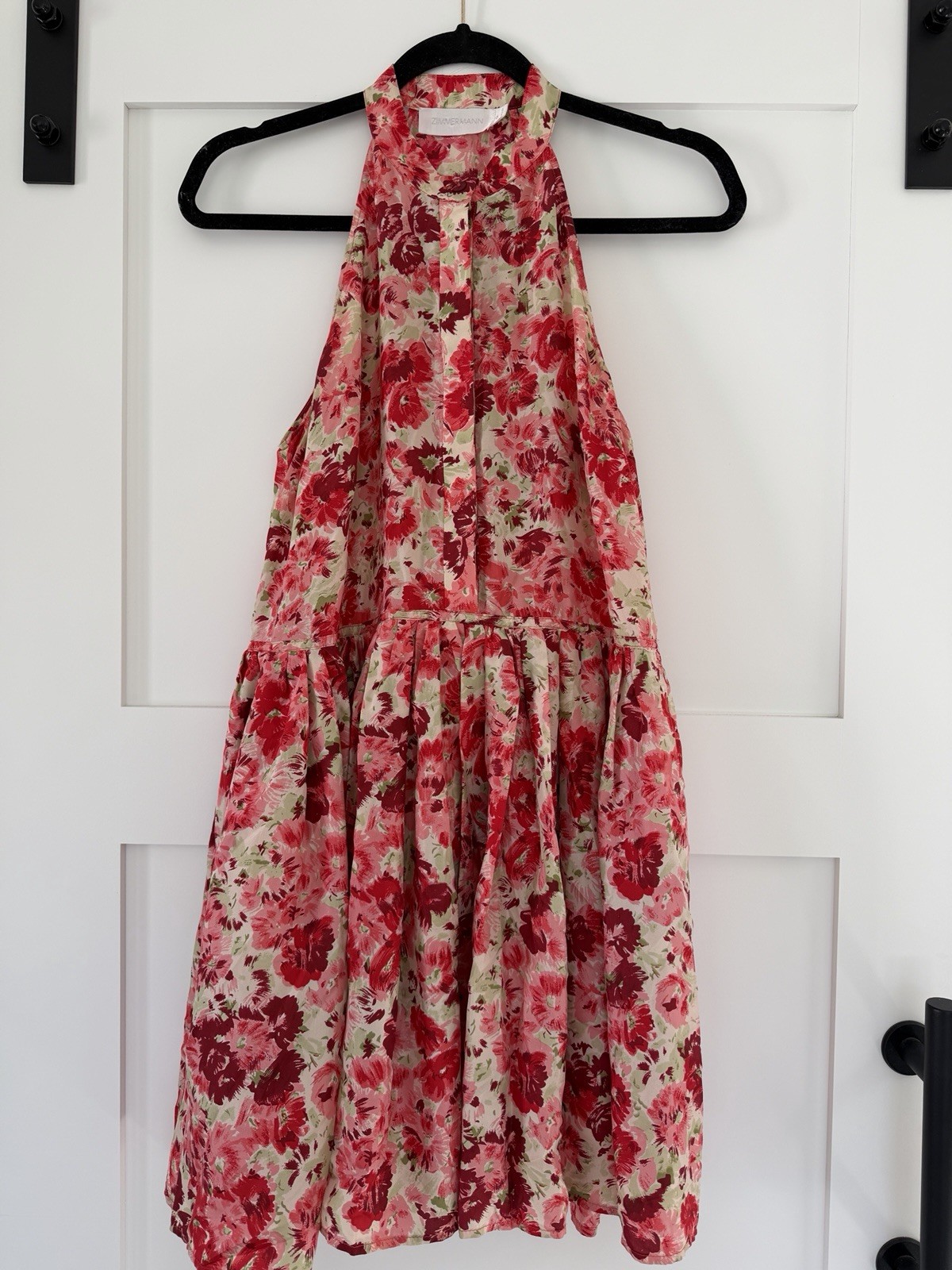 Zimmerman Floral Red Short Dress Size 0 100% Silk Sleeveless