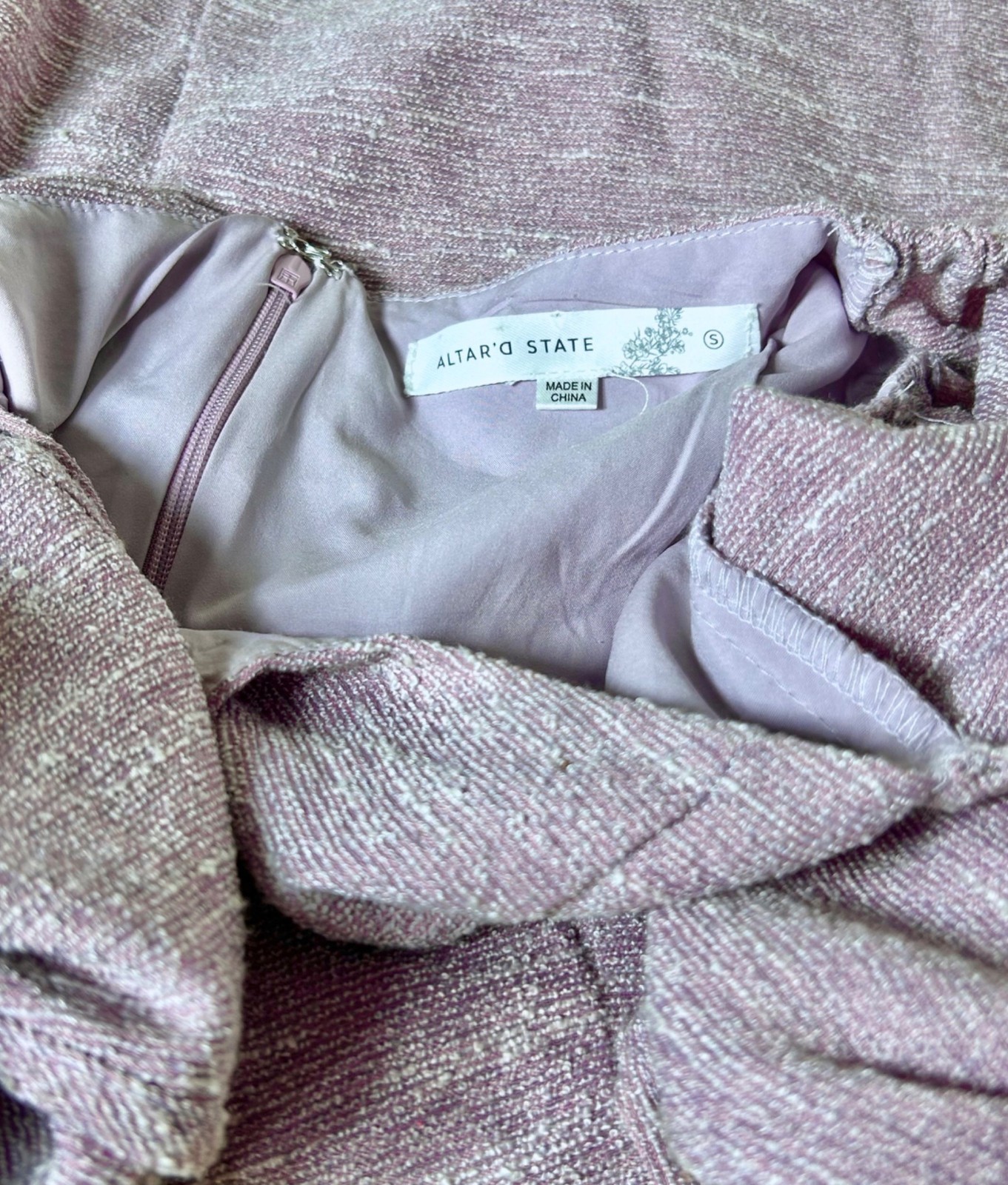 ALTAR’D STATE Tweed Knit Mini Dress Sz S Lilac Purple Sweetheart Neck Puff Sleev
