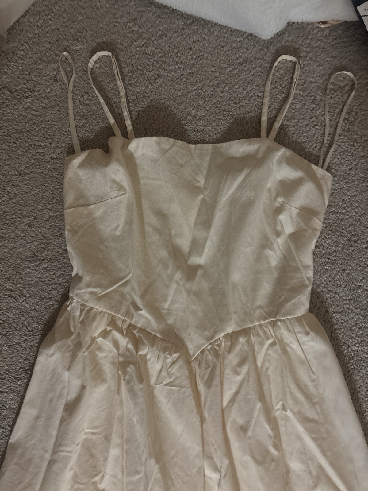 Zara Beige Solid Woven Cotton Straight Neck Smocked Maxi Dress Spaghetti Strap S