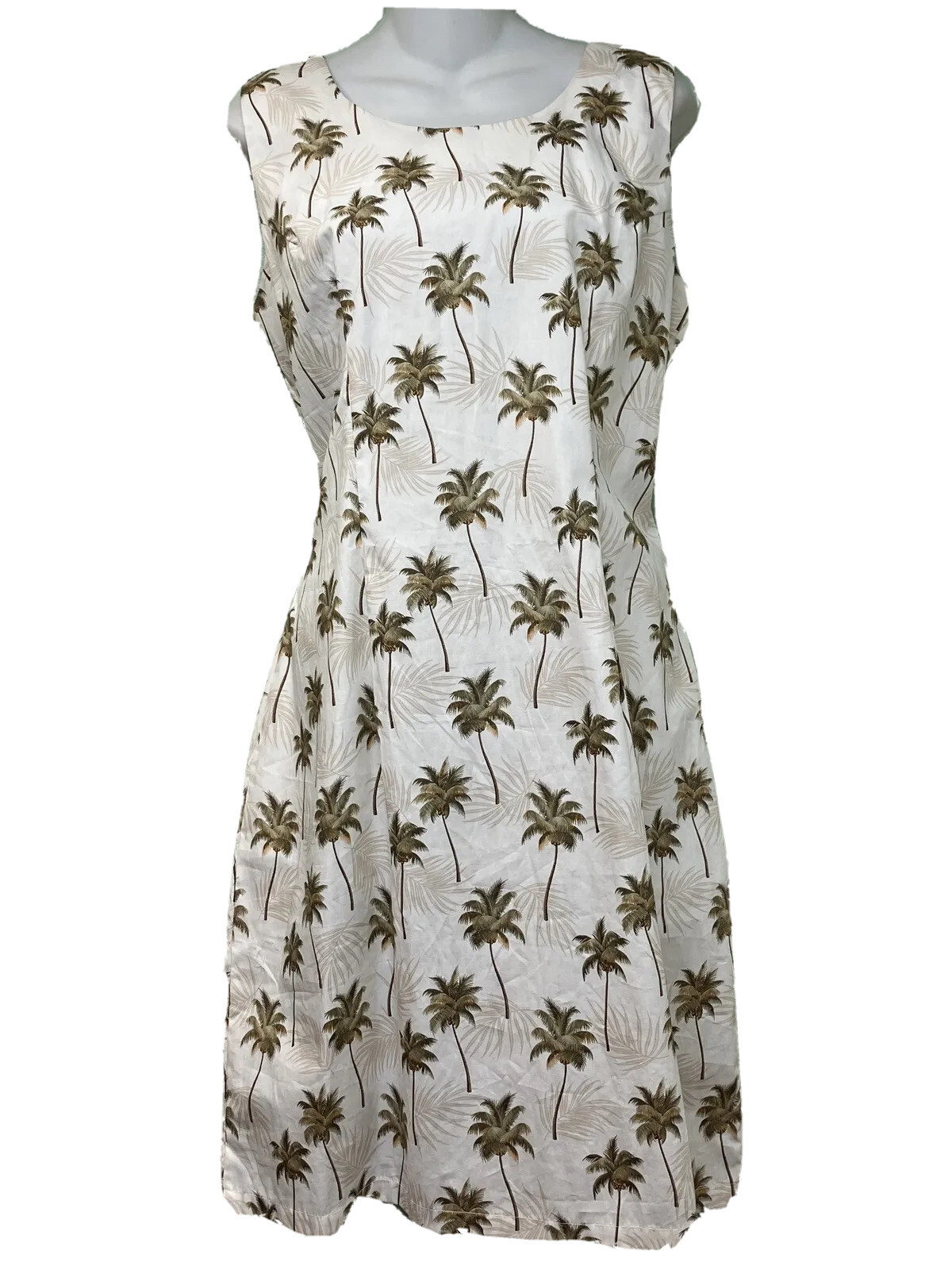 KY’S Hawaiian Sz XL Cotton Summer Dress Tropical Palms Sleeveless Back Zip PO