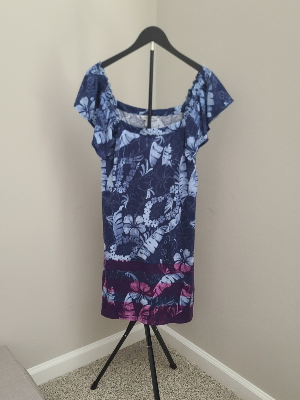 Tommy Bahama Blue floral Off Shoulder SUNDRESS with Ruffle – Small