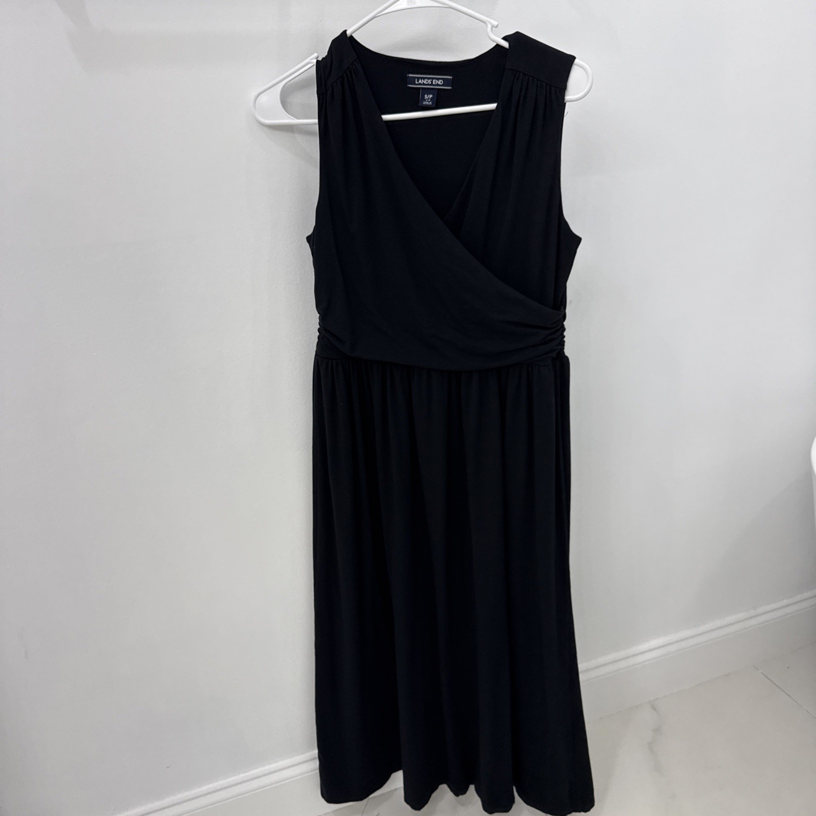 Lands’ End Maxi Dress Size Small/Petite 6-8 Black Faux Wrap Sleeveless Knit