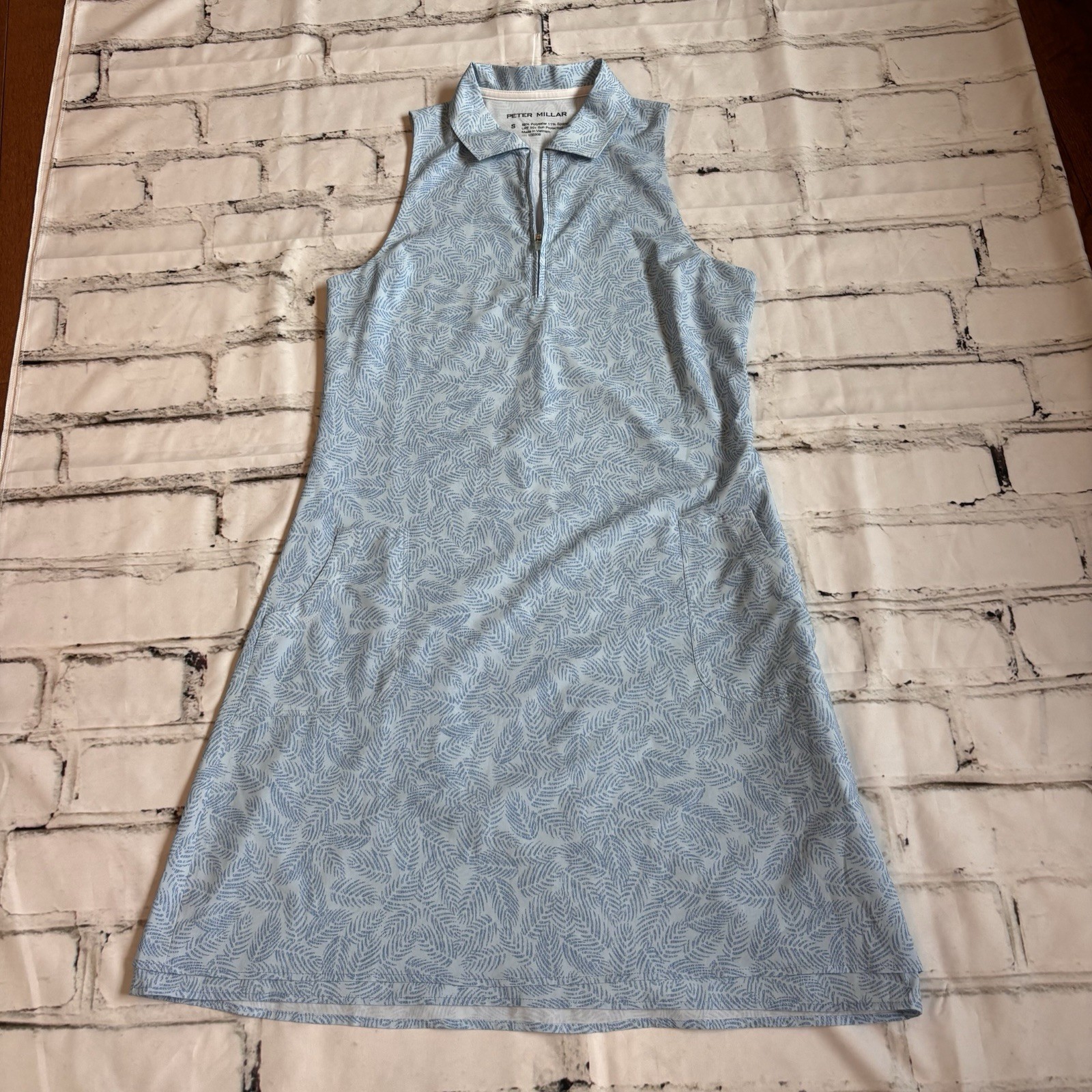 Womens Peter Millar Crown Sport Carner Golf Dress Cottage Blue Palm Frond S