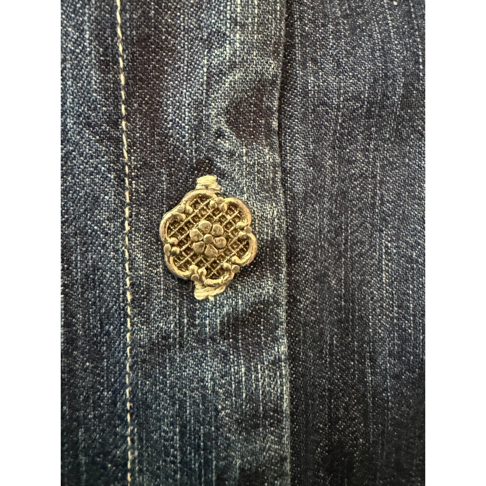 Studio Ease Denim Dress Jacket Set Size 16 Embroidered Floral 2 Piece Blue