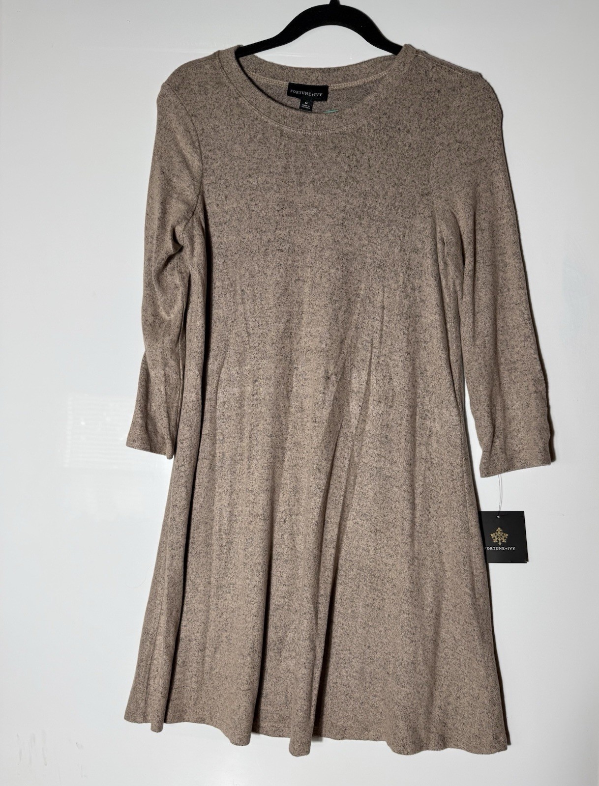Fortune + Ivy Womens Medium Knit Dress Tan Long Sleeve Swing NWT