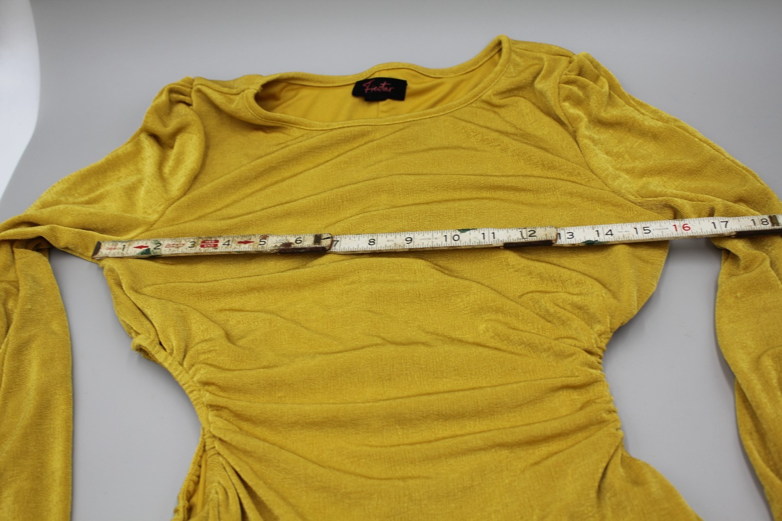 FIESTAR Stretchy Mini Dress Yellow Long Sleeve Size LARGE Cocktail Lounge Hugger