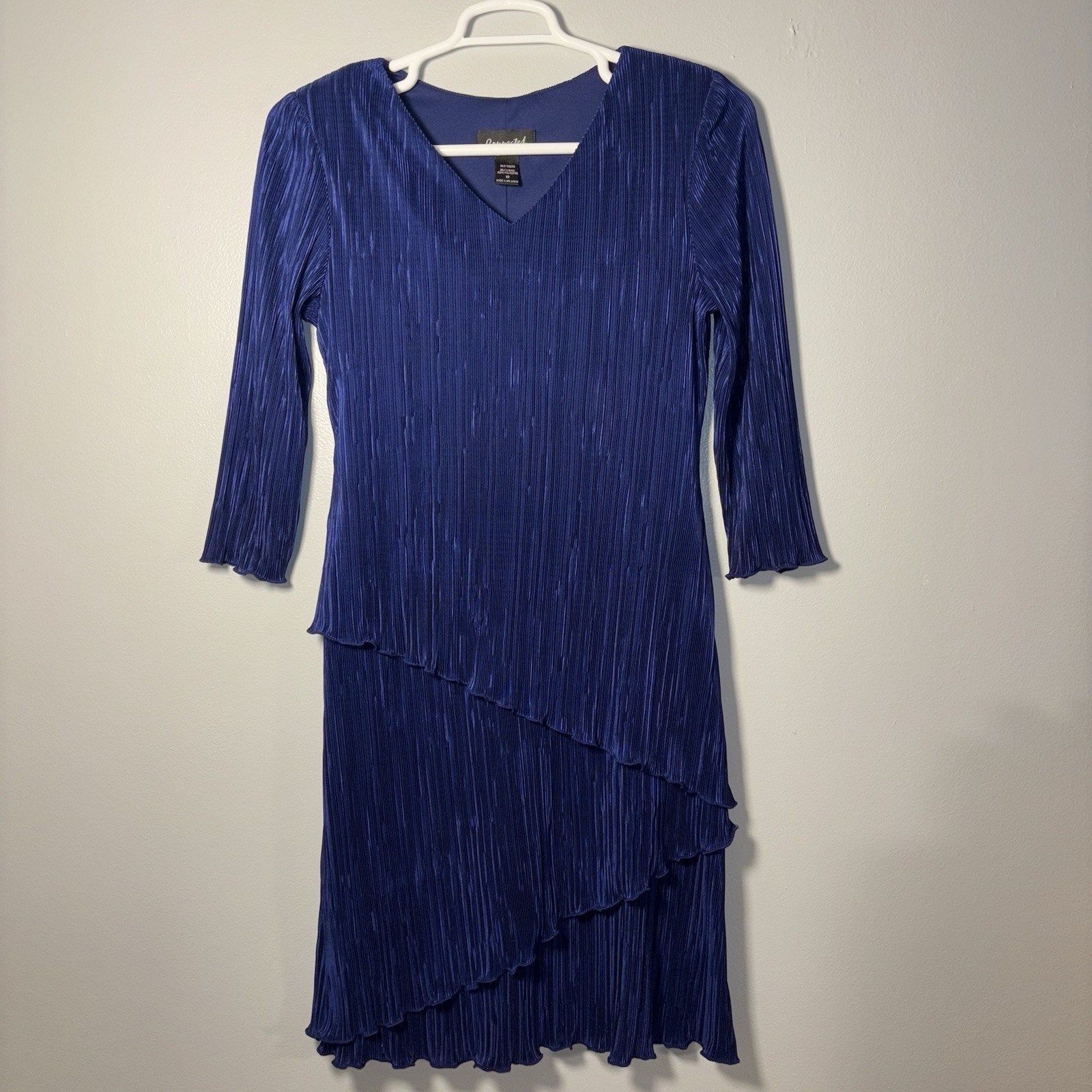 Connected Shift Dress Woman’s Sz 10 Ruffled Layered Pleated Shoulder Pads Blue