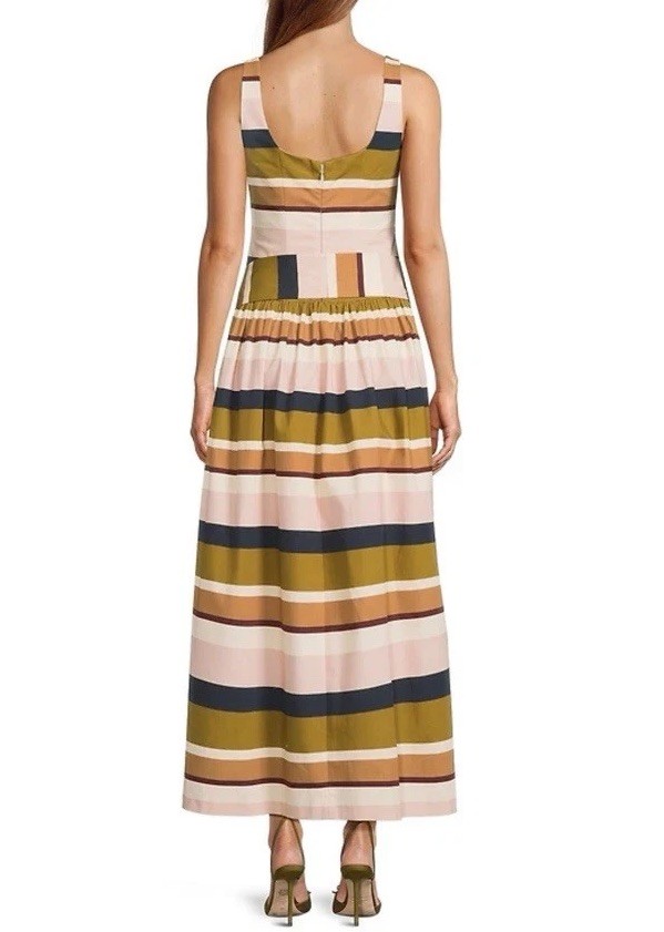 Antonio Melani The Style Bungalow Luncheon Striped Belted Maxi Dress SZ 14 NWT