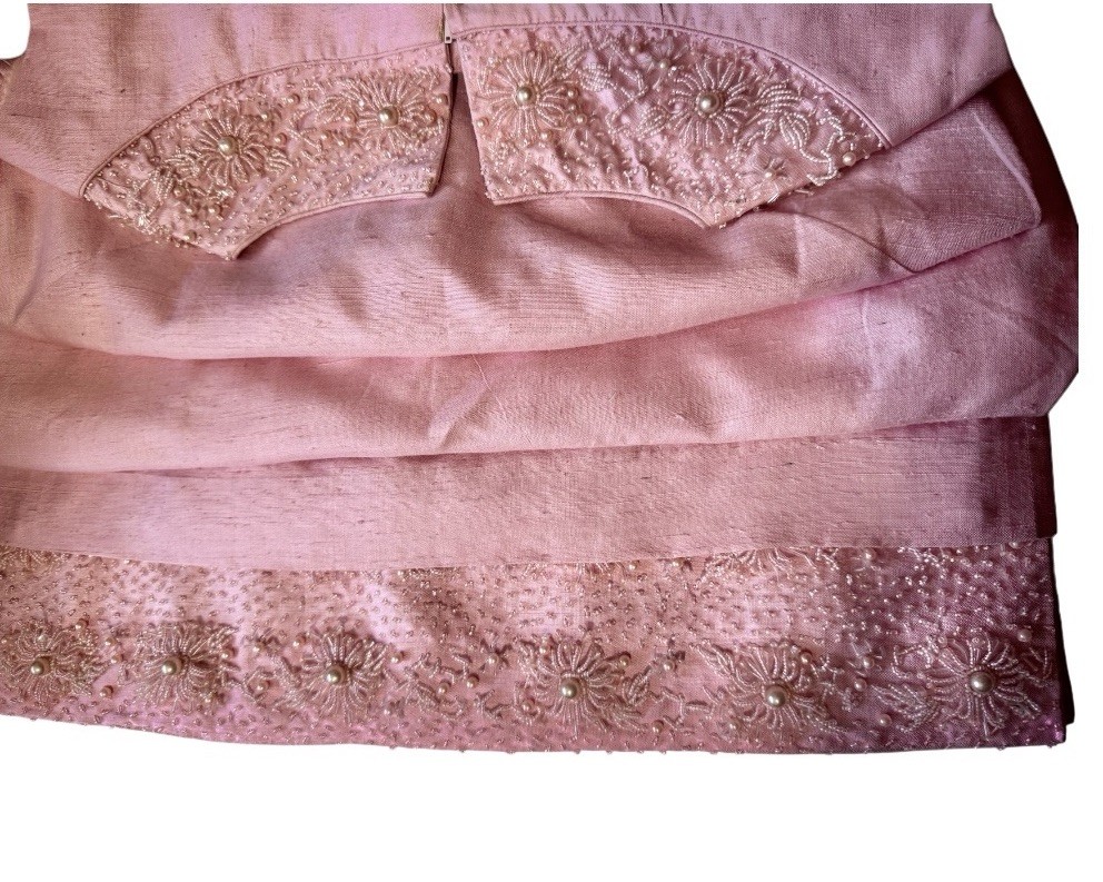 Vintage Pink Hand Beaded Cocktail Dress | Pearls Silk | 60’s Jackie O Glam