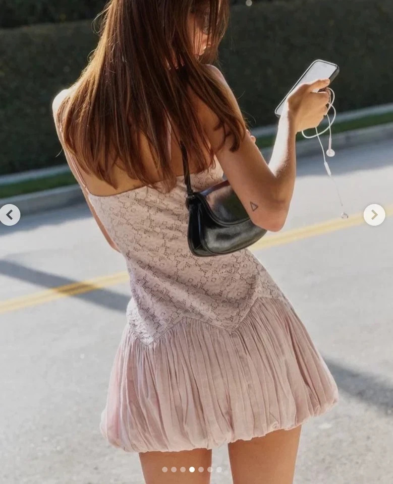 ZARA LIGHT LILAC LACE BUBBLE HEM MINI DRESS sz S 0881/250