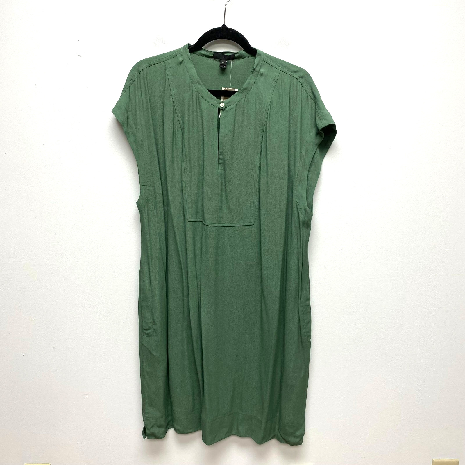 J Crew Womens Green Solid Keyhole Neck Cap Sleeve Pockets Easy Tunic Dress XXL