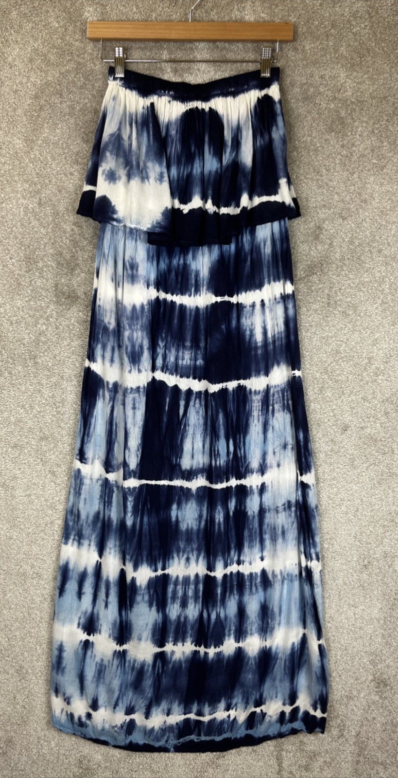 Raviya Dress Womens Small Blue Tie Dye Maxi Strapless Side Slits NEW- 3403*